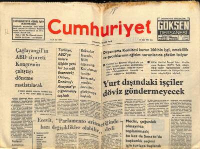 Cumhuriyet Gazetesi 19 Aralık 1975 - Çağlayangilin ABD Ziyareti Kongrenin Çalıştığı Döneme Rastlatılacak - Ecevit Suç Mu İşliyor ? GZ121833 - 1