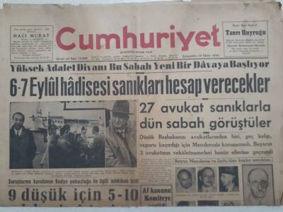 Cumhuriyet Gazetesi - 19 Ekim 1960 - 6-7 Eylül Hadisesi Sanıkları Hesap Verecekler GZ112715 - 1