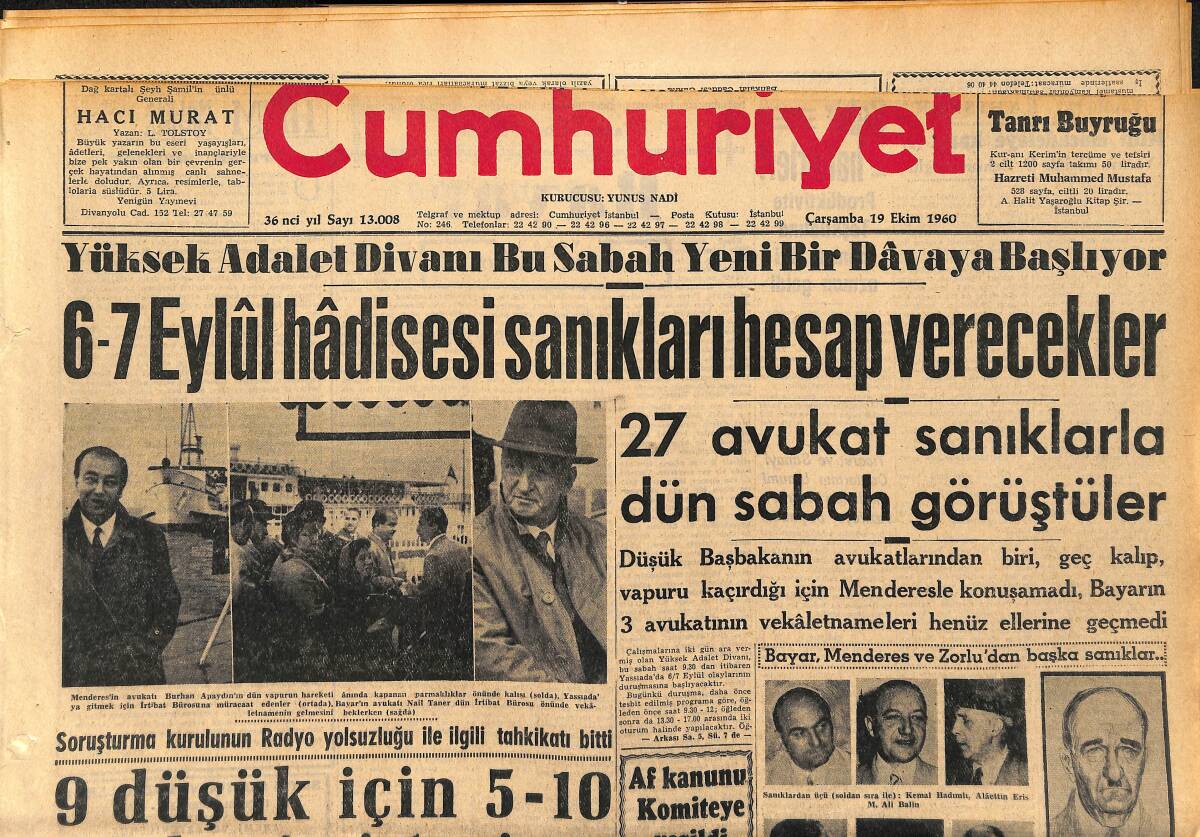Cumhuriyet Gazetesi 19 Ekim 1960 - İnönü'nün Ankara'da Verdiği Demeç - Nixon Ve Kennedy Çatışıyor GZ152558 - 1
