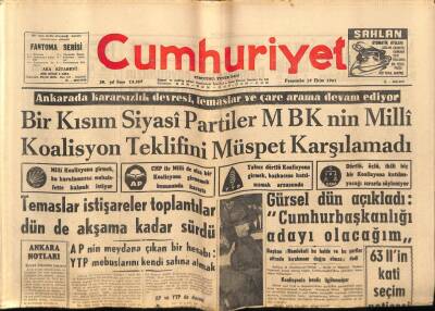 Cumhuriyet Gazetesi 19 Ekim 1961 - Ankarada Kararsızlık Devresi, Temaslar Ve Çare Arama Devam Ediyor GZ75942 - 1