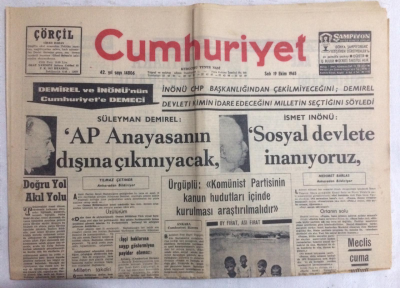 Cumhuriyet Gazetesi 19 Ekim 1965 - İsmet İnönü Sosyal Devlete İnanıyoruz - GZ19133 - 1