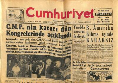 Cumhuriyet Gazetesi 19 Eylül 1957 - C.M.P.nin Kararı Dün Kongrelerinde Açıklandı GZ59314 - 1