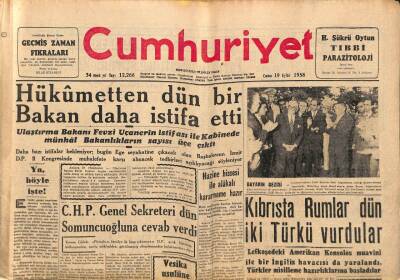 Cumhuriyet Gazetesi 19 Eylül 1958 - Ulaştırma Bakanı Fevzi Uçanerin İstifası İle Kabinede Münhal Bakanlıkların Sayısı Üçe Çıktı GZ98059 - 1