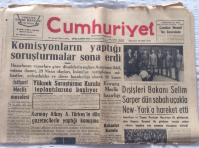 Cumhuriyet Gazetesi 19 Eylül 1960 - Komisyonların Yaptığı Soruşturmalar Sona Erdi - GZ19345 - 1