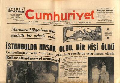 Cumhuriyet Gazetesi 19 Eylül 1963 - Marmara Bölgesinde Dün Şiddetli Bir Zelzele Oldu , Enkaz Altında Ceset Aranıyor GZ85364 - 1