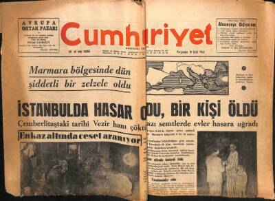 Cumhuriyet Gazetesi 19 Eylül 1963 - Marmara Bölgesinde Dün Şiddetli Bir Zelzele Oldu , Enkaz Altında Ceset Aranıyor GZ98232 - 1