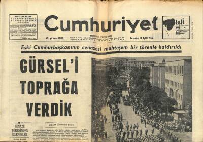 Cumhuriyet Gazetesi 19 Eylül 1966 - Cemal Gürseli Toprağa Verdik GZ87992 - 1