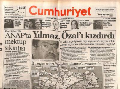 Cumhuriyet Gazetesi 19 Eylül 1991 - Güzel , RPden Adaylığı Düşünüyor - PTTde Seçim Alarmı GZ84987 - 1