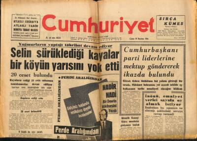 Cumhuriyet Gazetesi 19 Haziran 1964 - Ispartada Selin Sürüklediği Kayalar Köyün Yarısını Yok Etti, Amasra Özel GZ88076 - 1