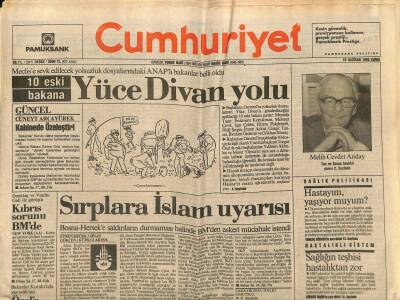 Cumhuriyet Gazetesi 19 Haziran 1992 - Sırplara İslam Uyarısı - Yunan Savaş Uçağı Ege Denizine Düştü GZ123161 - 1