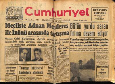 Cumhuriyet Gazetesi 19 Kasım 1953 - Adnan Menderes Ve İnönü Arasındaki Tartışma GZ78092 - 1