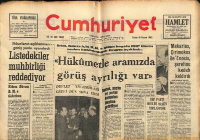 Cumhuriyet Gazetesi 19 Kasım 1965 - İstifa Eden İhsan Gürsan Kararından Vazgeçirildi - Devlet Tiyatroları Grevi Dün Sona Erdi GZ121837 - 1