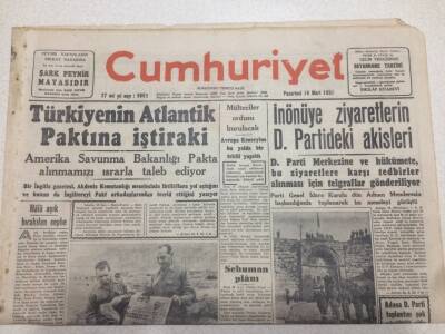 Cumhuriyet Gazetesi 19 Mart 1951 - Türkiyenin Atlantik Paktına İştiraki GZ52617 - 1