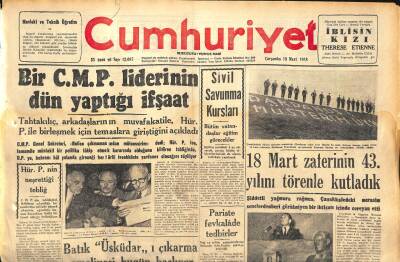 Cumhuriyet Gazetesi 19 Mart 1958 - Pariste Fevkalade Tedbirler - İnönünün Sivaslılara Mesajı GZ120523 - 1