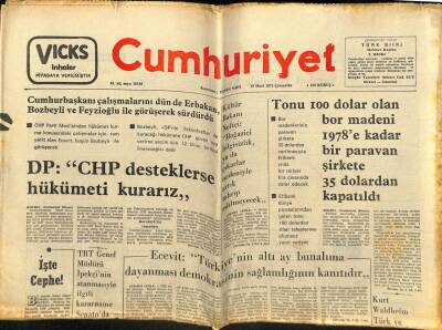 Cumhuriyet Gazetesi 19 Mart 1975 - Cumhurbaşkanı Çalışmalarını Erbakan, Bozbeyli Ve Feyzioğlu İle Görüşerek Sürdürdü GZ59077 - 1