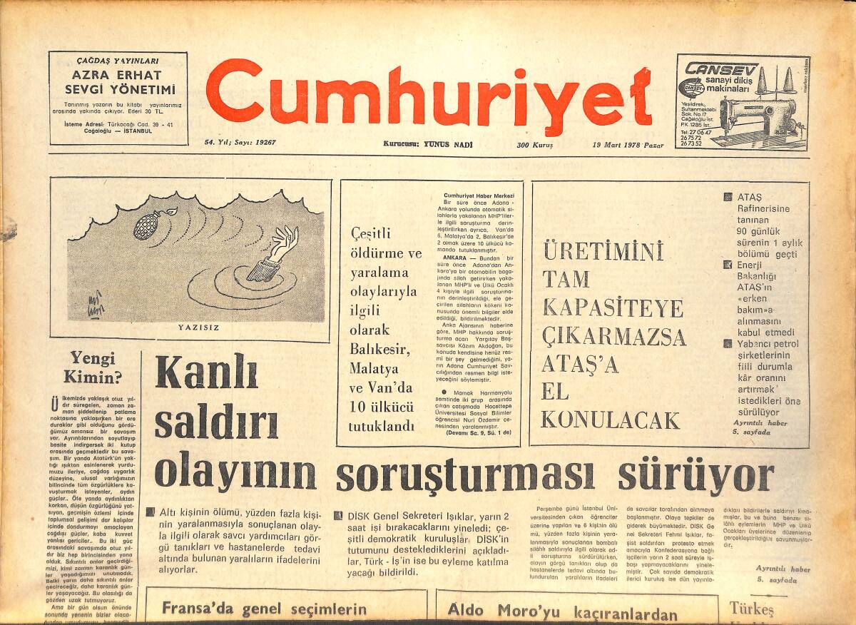 Cumhuriyet Gazetesi 19 Mart 1978 - Pakistan'ın Eski Başbakanı Zülfikar Ali Butto İdama Mahkum Edildi GZ143127 - 1