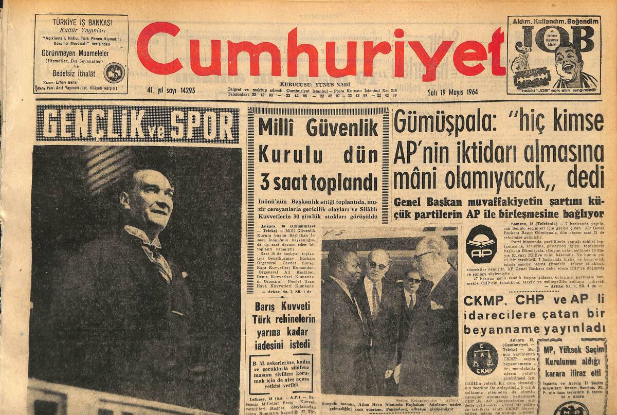 Cumhuriyet Gazetesi 19 Mayıs 1964 - Gümüşpala : ''Hiç Kimse AP'nin İktidarı Almasına Mani Olamıyacak'' dedi GZ160406 - 1