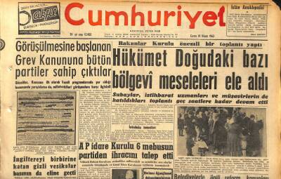 Cumhuriyet Gazetesi 19 Nisan 1963-İngiltereyi Birbirine Katan Gizli Vesikalar Basının da Eline Geçti-Hükümet Doğudaki Bazı Bölgevi Meseleleri Ele Aldı GZ120496 - 1