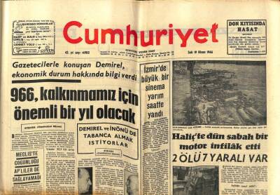 Cumhuriyet Gazetesi 19 Nisan 1966 - Süleyman Demirel,1966 Kalkınmamız İçin Önemli Bir Yıl Olacak GZ59238 - 1
