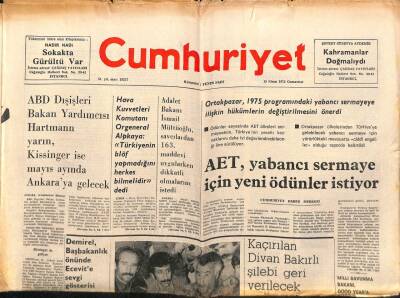 Cumhuriyet Gazetesi 19 Nisan 1975 -ABD Dışişleri Bakan Yardımcısı Hartmann Yarın , Kissinger İse Mayıs Ayında Ankaraya Gelecek GZ98097 - 1