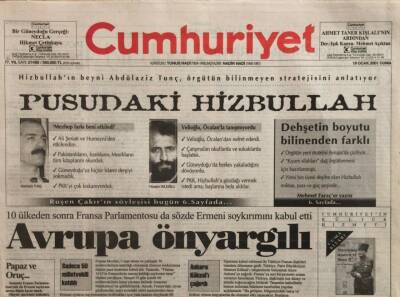 Cumhuriyet Gazetesi 19 Ocak 2001 -Pusudaki Hizbullah GZ45013 - 2