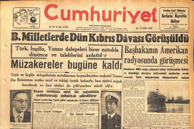 Cumhuriyet Gazetesi 19 Şubat 1957 - B. Milletlerde Dün Kıbrıs Davası Görüşüldü - Başbakanın Amerikan Radyosunda Görüşmesi GZ120255 - 1