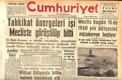 Cumhuriyet Gazetesi 19 Şubat 1960 - Deve Etinden Zehirlenenlerin Sayısı Dün 66ya Yükseldi - Tahkikat Önergeleri İşi Mecliste Görüşülüp Bitti GZ119974 - 1