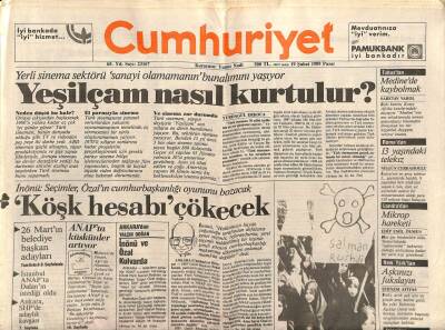 Cumhuriyet Gazetesi 19 Şubat 1989 - Yerli Sinema Sektörü Sanayi Olamamanın Bunalımını Yaşıyor GZ90898 - 1