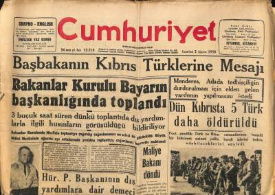 Cumhuriyet Gazetesi 2 Ağustos 1958 - Menderes , Adada Tedhişçiliğin Durdurulması İçin Elden Gelen Yardımın Yapılmasını İstedi GZ98036 - 1