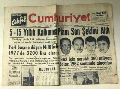 Cumhuriyet Gazetesi 2 Ağustos 1962 GZ839 - 1