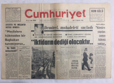Cumhuriyet Gazetesi 2 Ağustos 1966 - Demirel Muhalefeti Suçladı İktidarın Dediği Olacaktır - GZ19169 - 1
