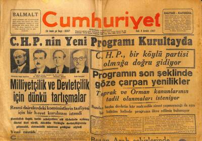 Cumhuriyet Gazetesi - 2 Aralık 1947 - CHPnin Yeni Programı Kurultayda GZ99444 - 1