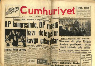 Cumhuriyet Gazetesi 2 Aralık 1962 - AP Kongresinde DP Rozetli Bazı Delegeler Kavga Çıkardılar GZ58975 - 1