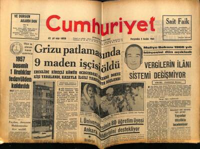 Cumhuriyet Gazetesi 2 Aralık 1965 - 1957 Basımlı Liralar Tedavülden Kaldırıldı GZ78084 - 1