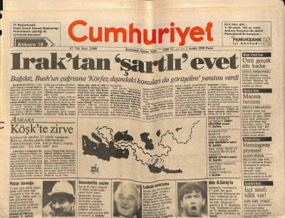 Cumhuriyet Gazetesi 2 Aralık 1990 - Zonguldakta Herkes Sokakta - Iraktan Şartlı Evet GZ122058 - 1