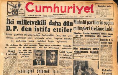 Cumhuriyet Gazetesi 2 Ekim 1957 - Metin Toker Bugün Tahliye Ediliyor - Adana Vapurunda 50 Kilo Afyon Bulundu GZ119658 - 1