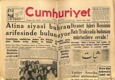 Cumhuriyet Gazetesi 2 Ekim 1958 - Diyanet İşleri Reisinin Batı Trakya Mültecilere Cevabı GZ78006 - 1