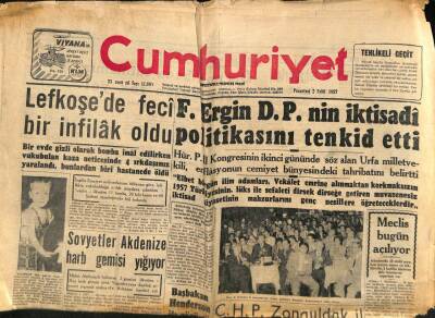 Cumhuriyet Gazetesi 2 Eylül 1957 - Lefkoşede Feci Bir İnfilak Oldu GZ83508 - 1