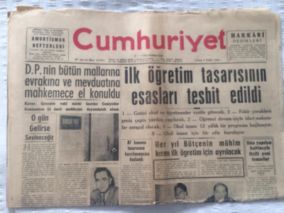 Cumhuriyet Gazetesi 2 Eylül 1960 - İlk Öğretim Tasarısının Esasları Tesbit Edildi - GZ19309 - 1