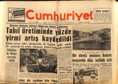 Cumhuriyet Gazetesi 2 Eylül 1963 - Bir Deniz Motoru Bebek Koyunda Dün İnfilak Etti GZ85402 - 1