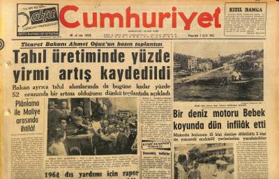 Cumhuriyet Gazetesi 2 Eylül 1963 - Tahıl Üretiminde %20 Artış Kaydedildi - Suça Yönelmiş Çocukların Sayılarında Azalma Var GZ120748 - 1