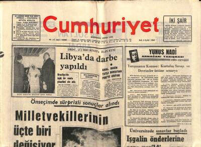Cumhuriyet Gazetesi 2 Eylül 1969 - Libyada Darbe Yapıldı - Milletvekillerinin Üçte Biri Değişiyor GZ90900 - 1