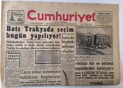 Cumhuriyet Gazetesi 2 Haziran 1957 - Batı Trakyada Seçim Bugün Yapılıyor GZ13803 - 1