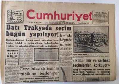 Cumhuriyet Gazetesi 2 Haziran 1957 - Batı Trakyada Seçim Bugün Yapılıyor GZ13803 - 1