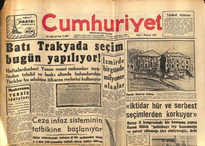 Cumhuriyet Gazetesi 2 Haziran 1957 - Batı Trakyada Seçim Bugün Yapılıyor GZ80434 - 1