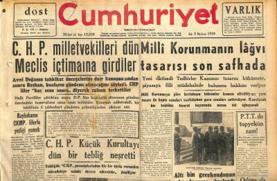 Cumhuriyet Gazetesi 2 Haziran 1959 - Beşiktaşta Bir Sigara Yüzünden 15 Ev Yandı - Milli Korunmanın Lâğvı Tasarısı Son Safhada GZ120103 - 1