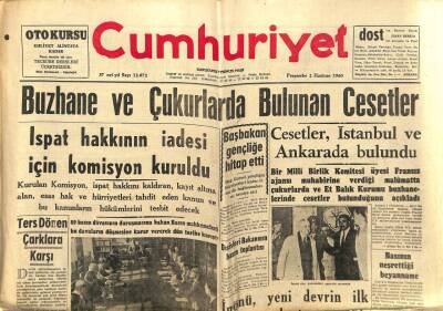 Cumhuriyet Gazetesi 2 Haziran 1960 - Buzhane Ve Çukurlarda Cesetler Bulunmaya Başlandı, Syngmann Rhee ve Adnan Menderes GZ88088 - 1