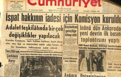 Cumhuriyet Gazetesi 2 Haziran 1960 - İnönü Ankarada Yeni Devrin İlk Basın Toplantısını Yaptı GZ108980 - 1