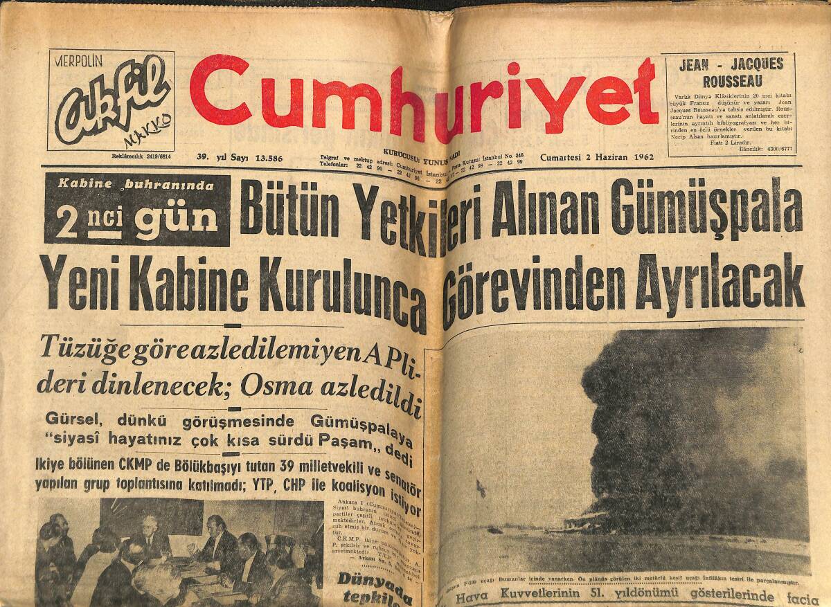 Cumhuriyet Gazetesi 2 Haziran 1962 - İnönü Dün Cevdet Sunay İle Görüştü - İrfan Tansel'in Sözleri GZ142939 - 1