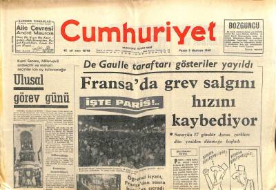 Cumhuriyet Gazetesi 2 Haziran 1968 - Fransada Grev Salgını Hızını Kaybediyor GZ103427 - 2